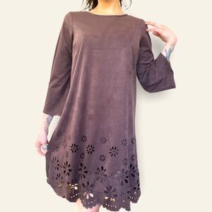 Wrangler (S) Long Sleeve Faux Suede Eyelett Dress